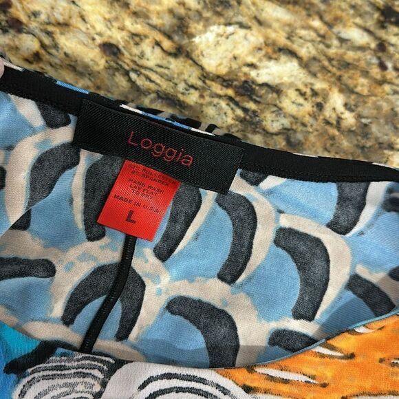 Loggia Colorful Sleeveless Stretch Tulip Hem Tunic Dress Size L - Picture 3 of 5